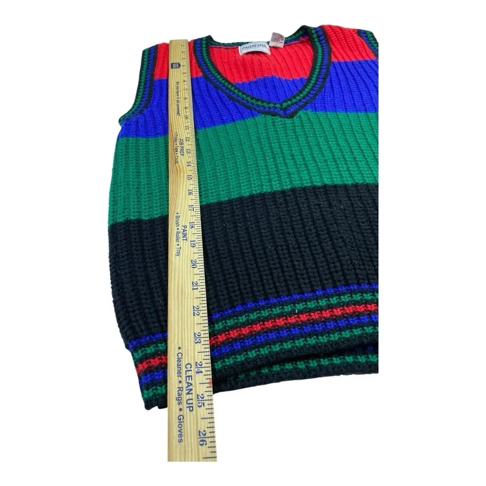 Vintage Manisha Knit Sweater Vest M Red Blue Green Black Striped Acrylic 80s/90s